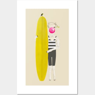 Alpaca holding a yellow surfboard Posters and Art